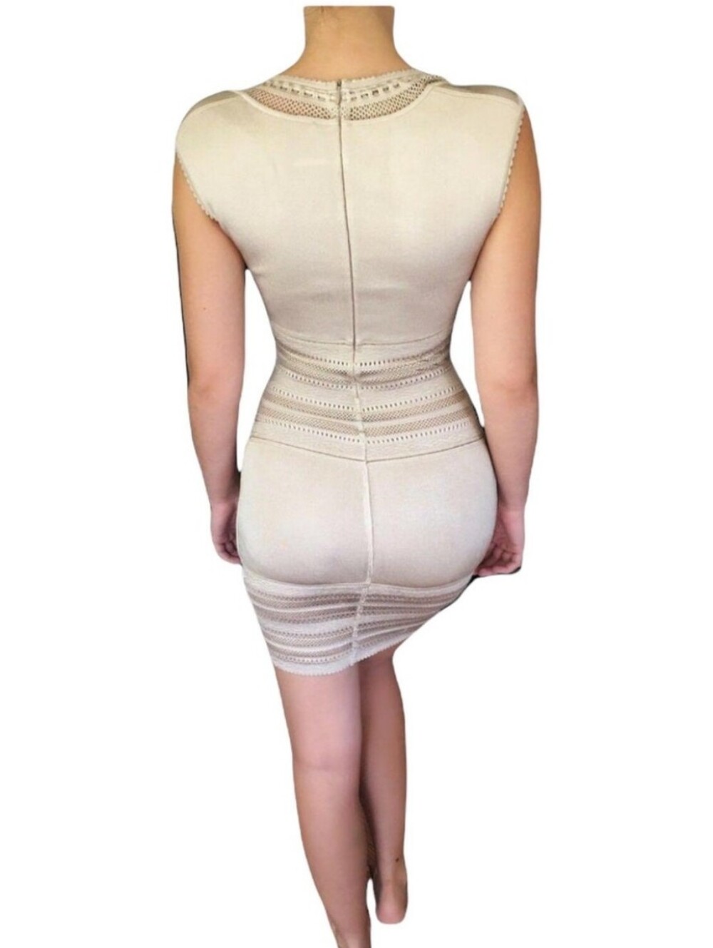AZZEDINE ALAIA ICONIC 1993 VINTAGE SEMI SHEER CROCHET KNIT NEUTRAL/TAN DRESS - Picture 3 of 14